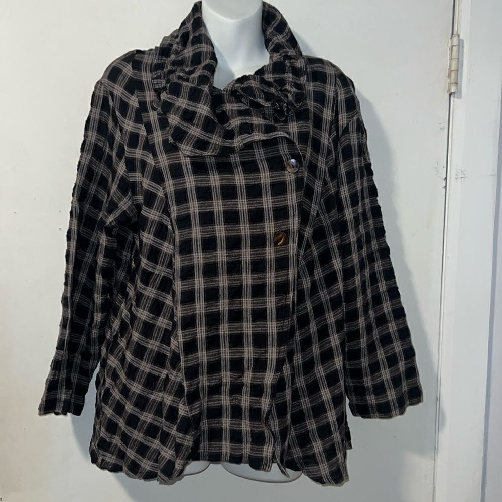 NICHE NILGUN DERMAN Plaid Lagenlook Asymmetrical Lightweight Over shirt-M